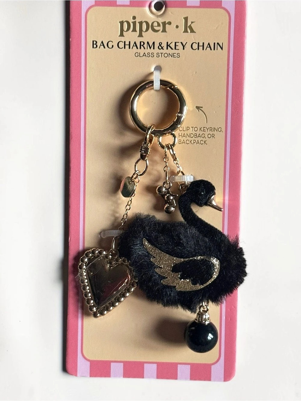 piper Β· k Bag Charm & Key Chain Black Swan NWT